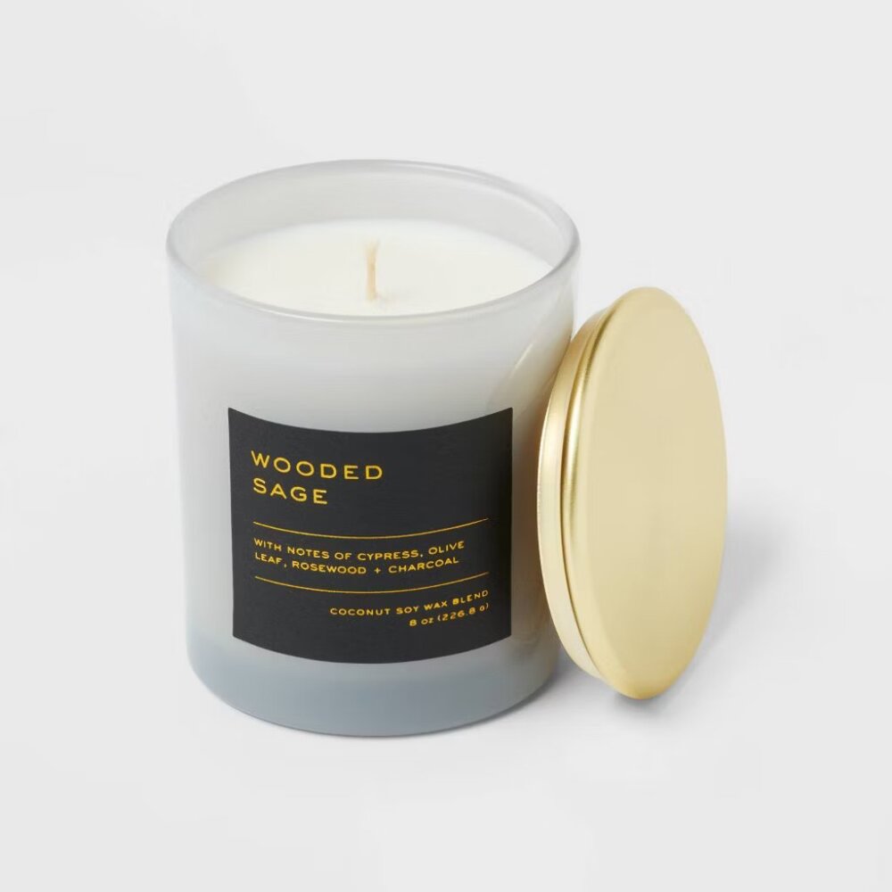 Black Label Wooded Sage Candle – 8oz Lidded Glass Jar | Soy & Coconut Wax, 30hr